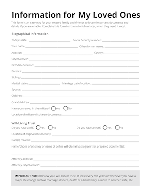 Example estate planning inventory worksheet